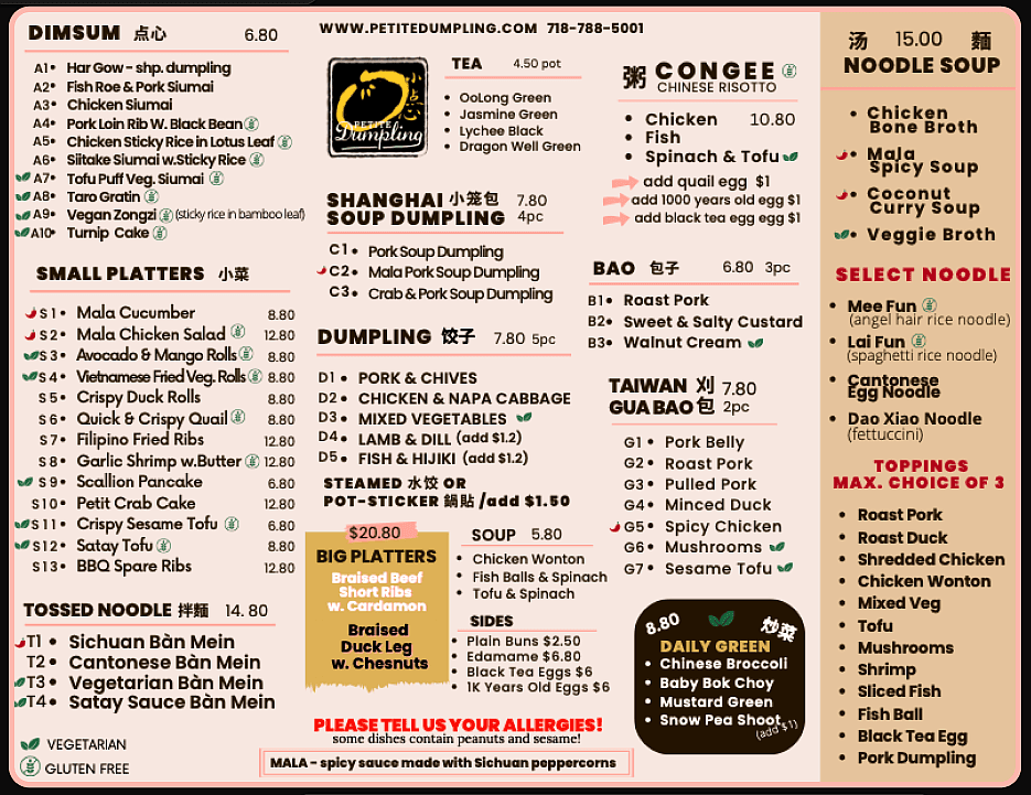 Petite Dumpling full menu